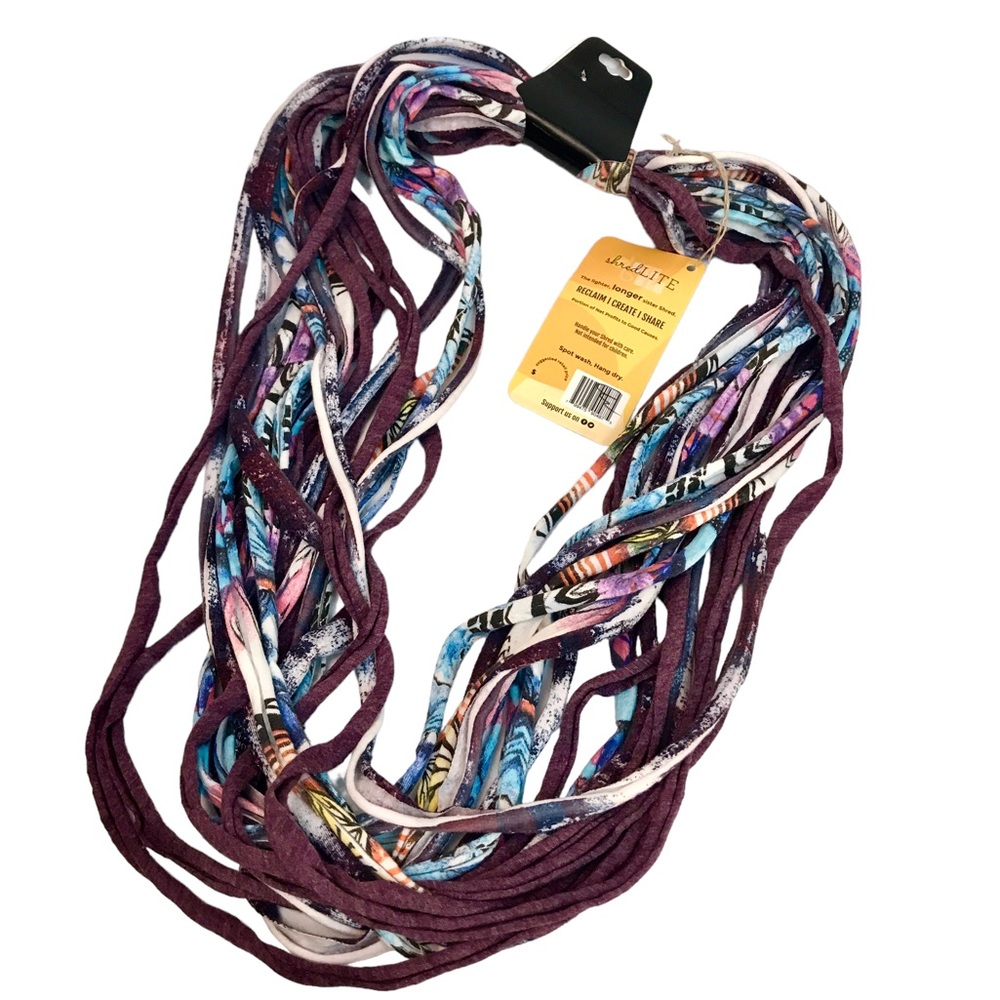 Dona Bela Shreds Shred Lite upcycled Purple fabric necklace scarf boho jewelry